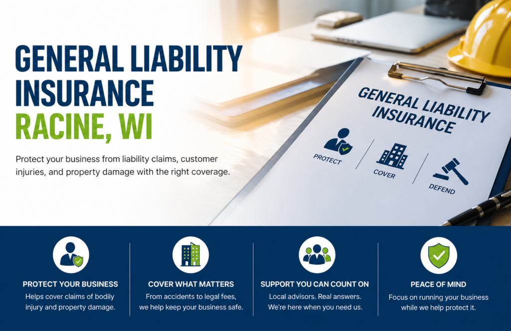 General liability insurance Racine WI coverage protecting businesses from liability claims, property damage, and legal expenses